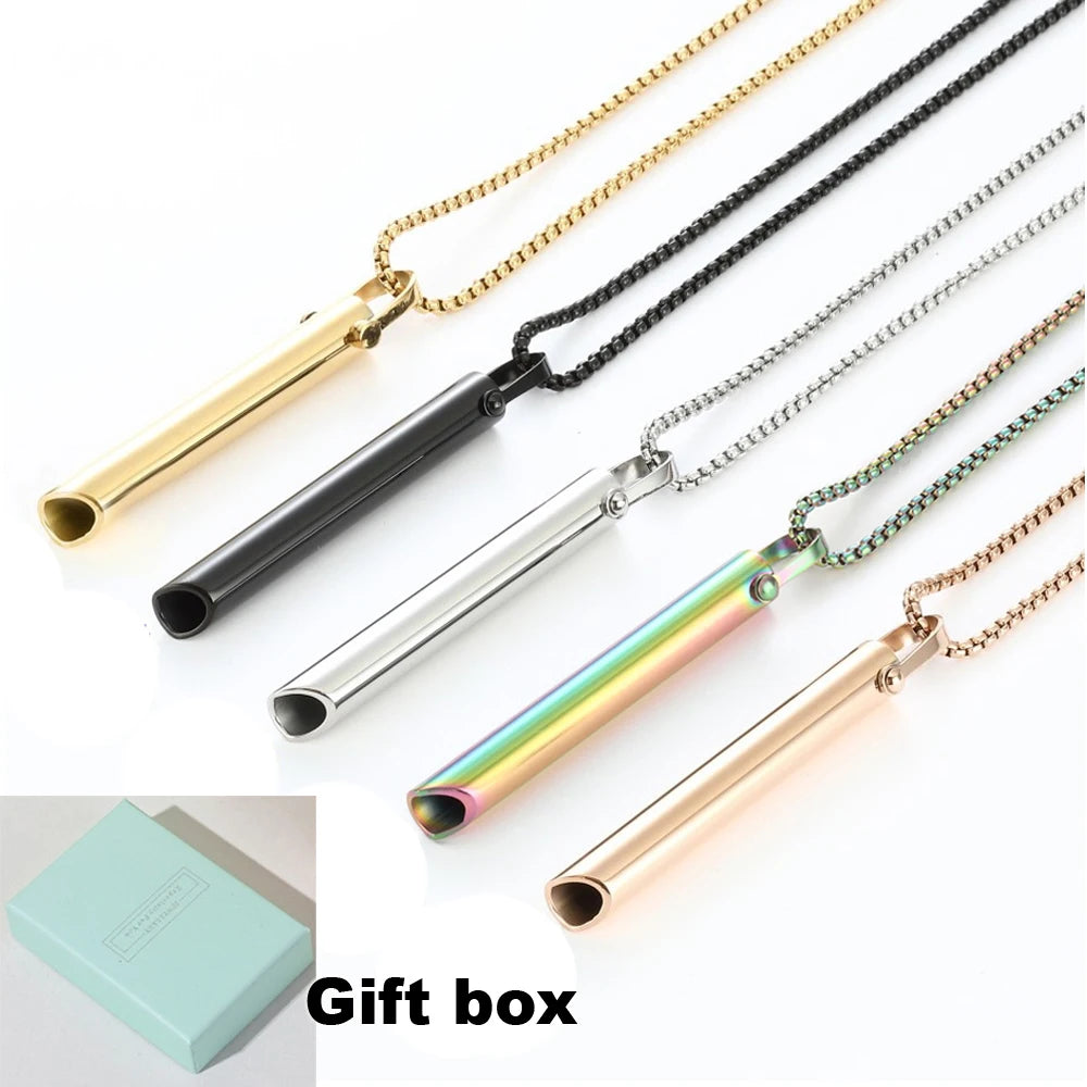 Stainless Steel Anxiety Breathe Easy Necklace Mindfulness Breathing Necklace Breathlace for Natural Calm & Stress Relief Box