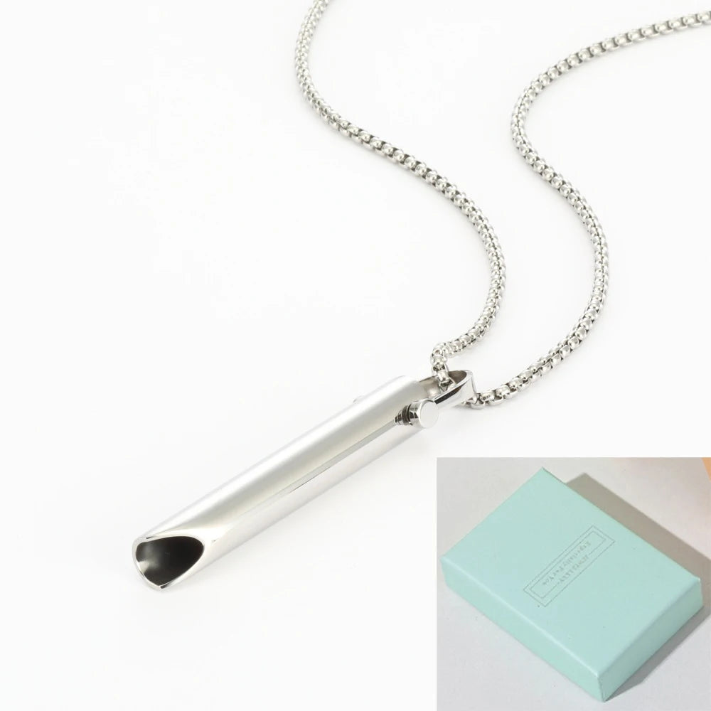 Stainless Steel Anxiety Breathe Easy Necklace Mindfulness Breathing Necklace Breathlace for Natural Calm & Stress Relief Box