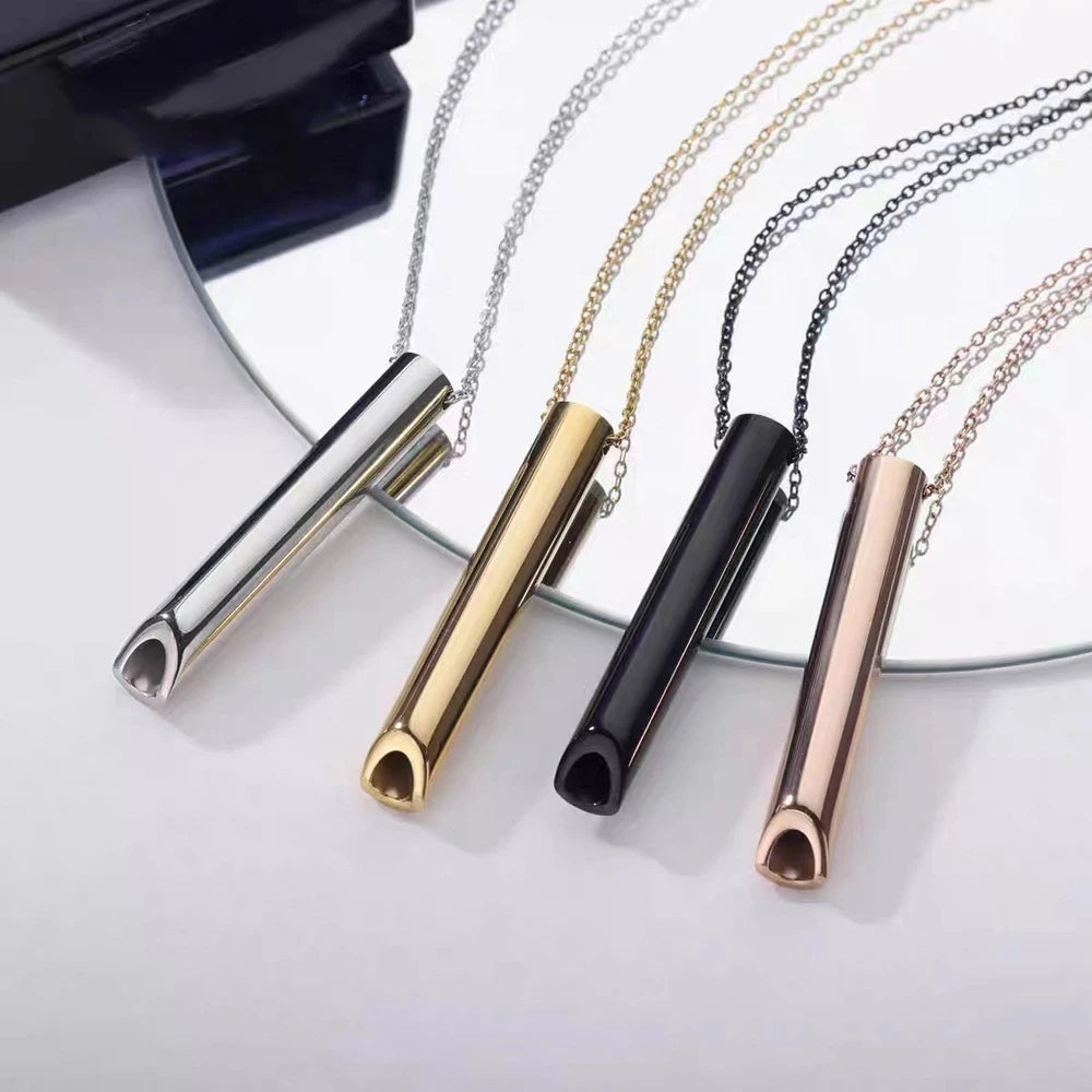 New Stainless Steel Anxiety Breathing Necklace For Women Stress Relief Meditation Necklaces Yoga Ritual Female Pendants Jewelry
