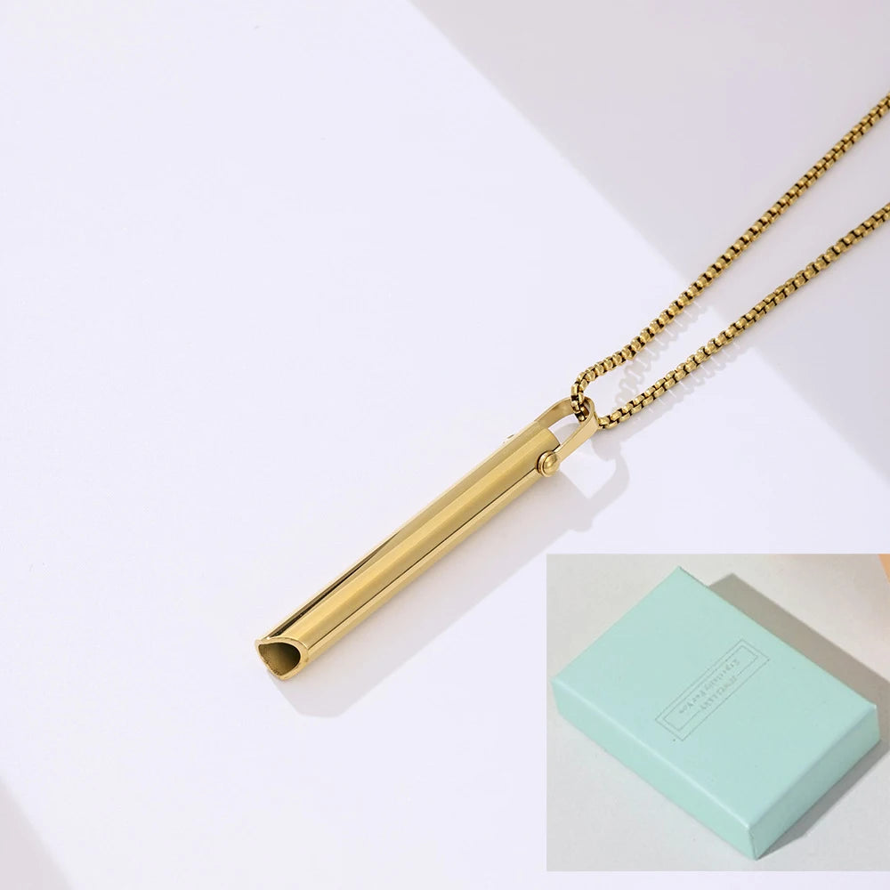Stainless Steel Anxiety Breathe Easy Necklace Mindfulness Breathing Necklace Breathlace for Natural Calm & Stress Relief Box